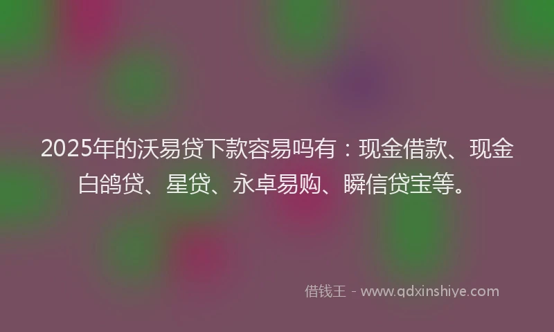 2025年的沃易贷下款容易吗有：现金借款、现金白鸽贷、星贷、永卓易购、瞬信贷宝等。