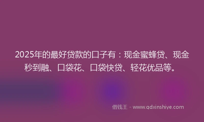 2025年的最好贷款的口子有：现金蜜蜂贷、现金秒到融、口袋花、口袋快贷、轻花优品等。