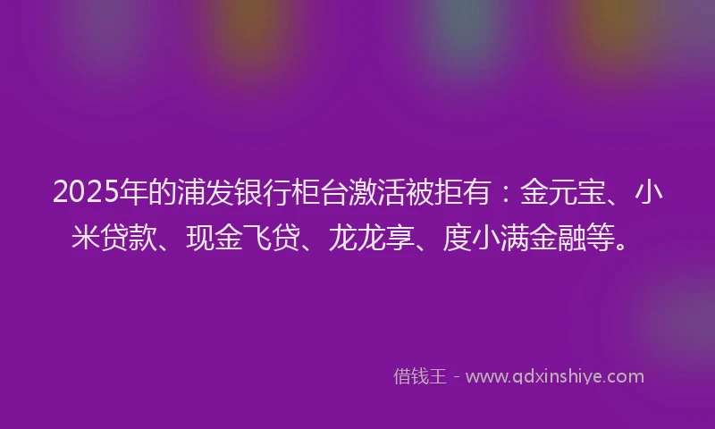2025年的浦发银行柜台激活被拒有：金元宝、小米贷款、现金飞贷、龙龙享、度小满金融等。