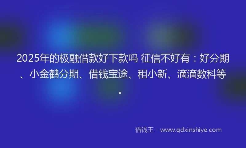 2025年的极融借款好下款吗 征信不好有：好分期、小金鹤分期、借钱宝途、租小新、滴滴数科等。