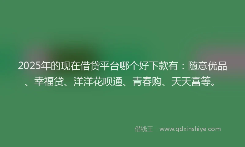 2025年的现在借贷平台哪个好下款有：随意优品、幸福贷、洋洋花呗通、青春购、天天富等。