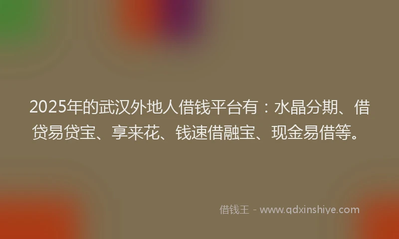 2025年的武汉外地人借钱平台有：水晶分期、借贷易贷宝、享来花、钱速借融宝、现金易借等。