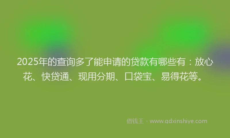 2025年的查询多了能申请的贷款有哪些有：放心花、快贷通、现用分期、口袋宝、易得花等。