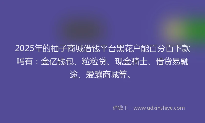 2025年的柚子商城借钱平台黑花户能百分百下款吗有：金亿钱包、粒粒贷、现金骑士、借贷易融途、爱蹦商城等。