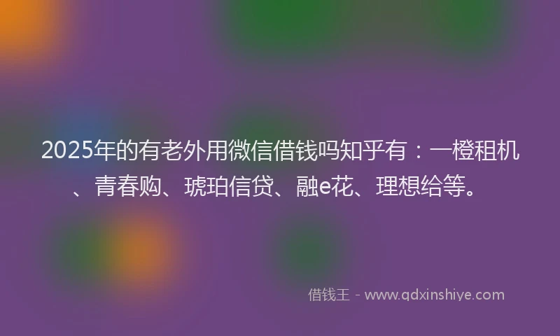 2025年的有老外用微信借钱吗知乎有：一橙租机、青春购、琥珀信贷、融e花、理想给等。