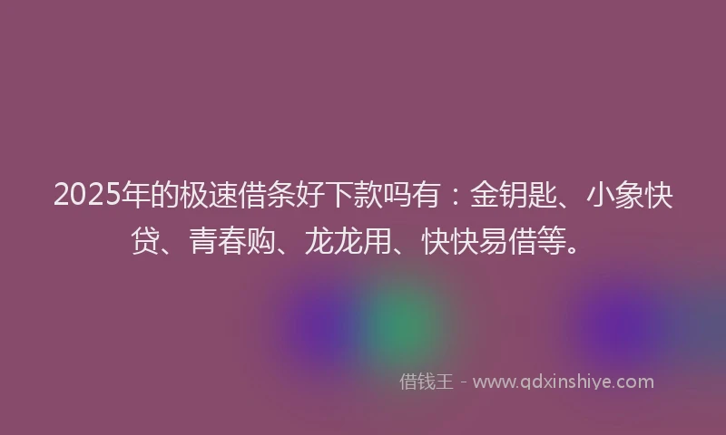 2025年的极速借条好下款吗有：金钥匙、小象快贷、青春购、龙龙用、快快易借等。