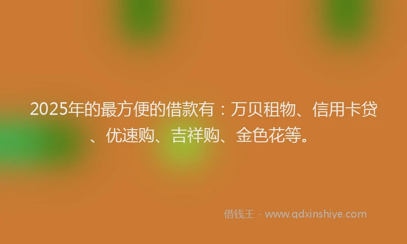 2025年的最方便的借款有：万贝租物、信用卡贷、优速购、吉祥购、金色花等。