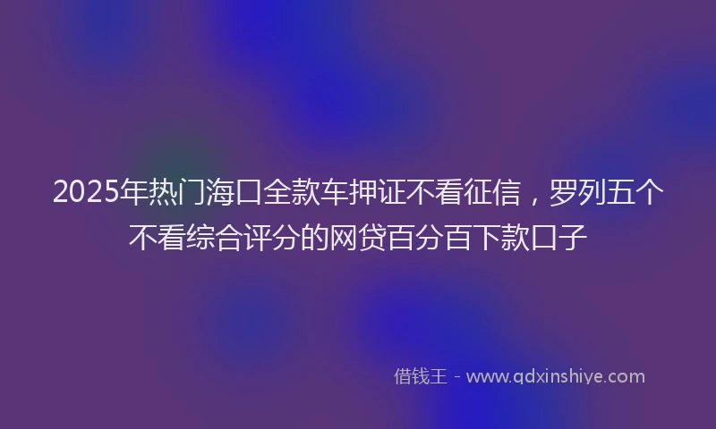 2025年热门海口全款车押证不看征信，罗列五个不看综合评分的网贷百分百下款口子