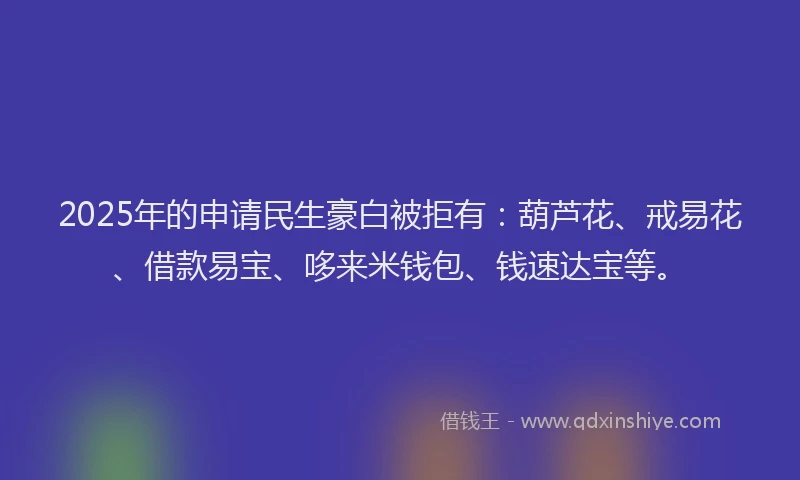 2025年的申请民生豪白被拒有：葫芦花、戒易花、借款易宝、哆来米钱包、钱速达宝等。