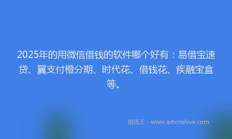 2025年的用微信借钱的软件哪个好有：易借宝速贷、翼支付橙分期、时代花、借钱花、疾融宝盒等。