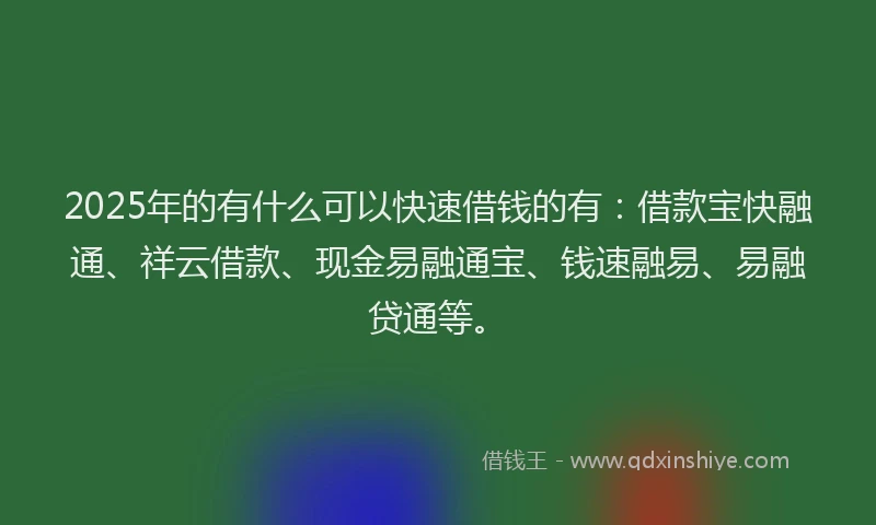2025年的有什么可以快速借钱的有：借款宝快融通、祥云借款、现金易融通宝、钱速融易、易融贷通等。