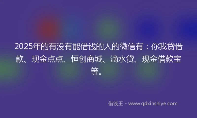 2025年的有没有能借钱的人的微信有：你我贷借款、现金点点、恒创商城、滴水贷、现金借款宝等。