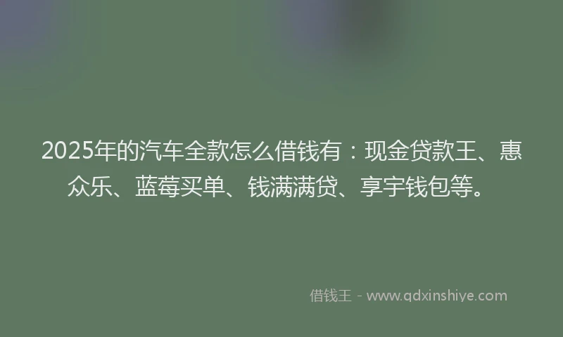 2025年的汽车全款怎么借钱有：现金贷款王、惠众乐、蓝莓买单、钱满满贷、享宇钱包等。