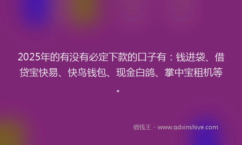 2025年的有没有必定下款的口子有：钱进袋、借贷宝快易、快鸟钱包、现金白鸽、掌中宝租机等。