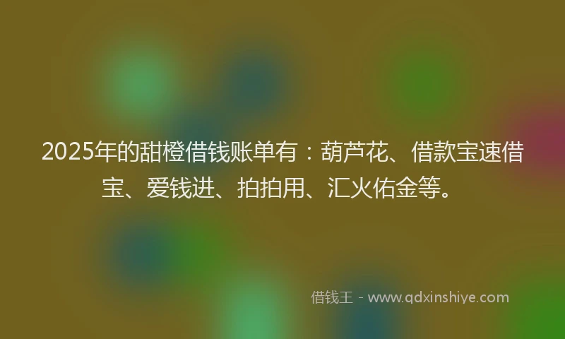 2025年的甜橙借钱账单有：葫芦花、借款宝速借宝、爱钱进、拍拍用、汇火佑金等。