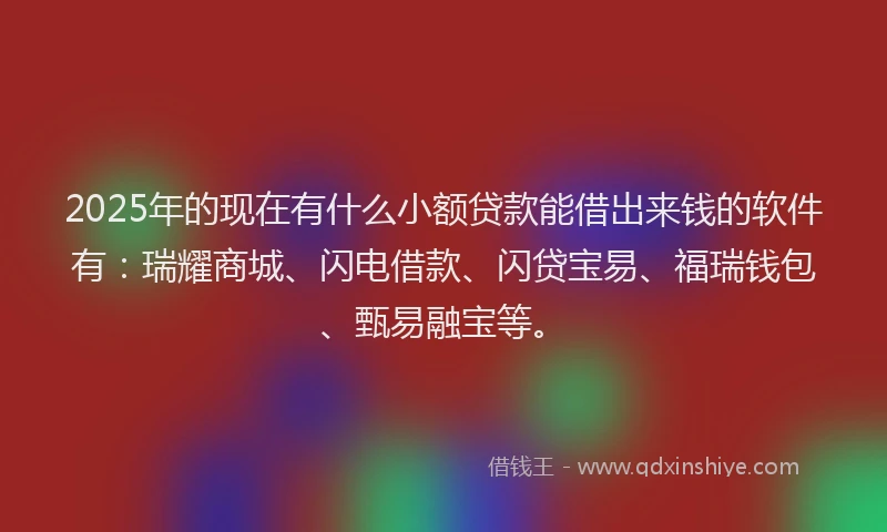2025年的现在有什么小额贷款能借出来钱的软件有：瑞耀商城、闪电借款、闪贷宝易、福瑞钱包、甄易融宝等。