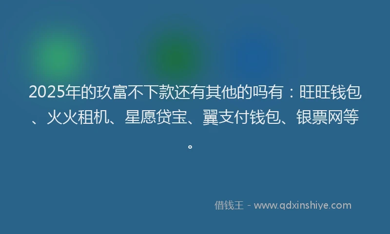 2025年的玖富不下款还有其他的吗有：旺旺钱包、火火租机、星愿贷宝、翼支付钱包、银票网等。