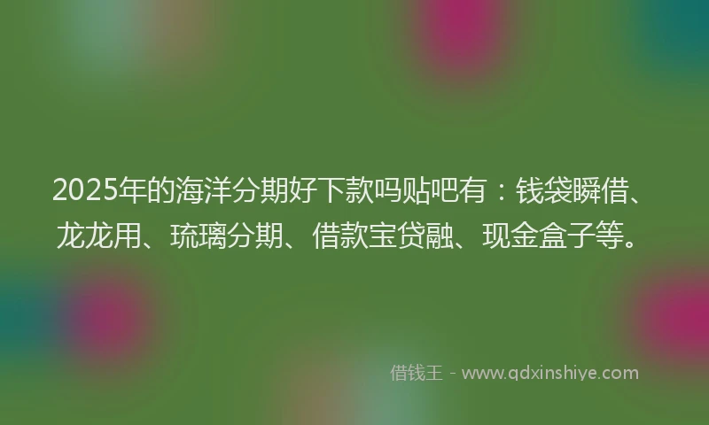 2025年的海洋分期好下款吗贴吧有：钱袋瞬借、龙龙用、琉璃分期、借款宝贷融、现金盒子等。
