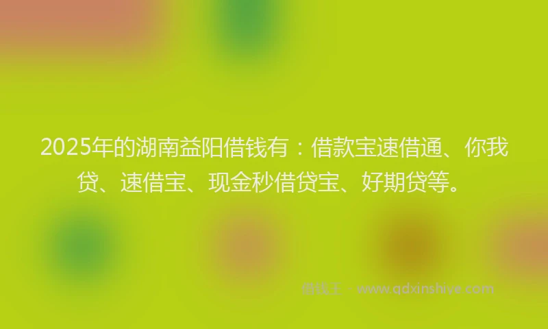 2025年的湖南益阳借钱有：借款宝速借通、你我贷、速借宝、现金秒借贷宝、好期贷等。