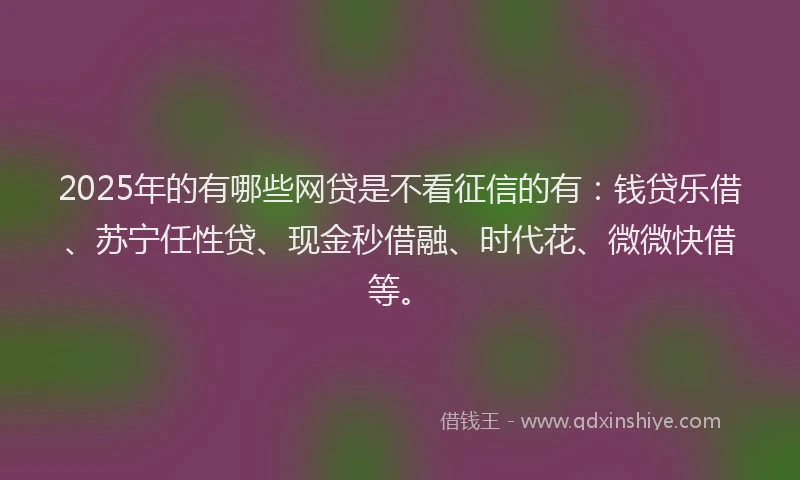 2025年的有哪些网贷是不看征信的有：钱贷乐借、苏宁任性贷、现金秒借融、时代花、微微快借等。