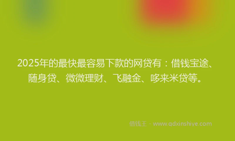 2025年的最快最容易下款的网贷有：借钱宝途、随身贷、微微理财、飞融金、哆来米贷等。