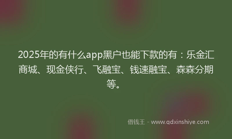 2025年的有什么app黑户也能下款的有：乐金汇商城、现金侠行、飞融宝、钱速融宝、森森分期等。