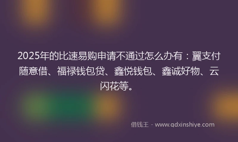 2025年的比速易购申请不通过怎么办有：翼支付随意借、福禄钱包贷、鑫悦钱包、鑫诚好物、云闪花等。