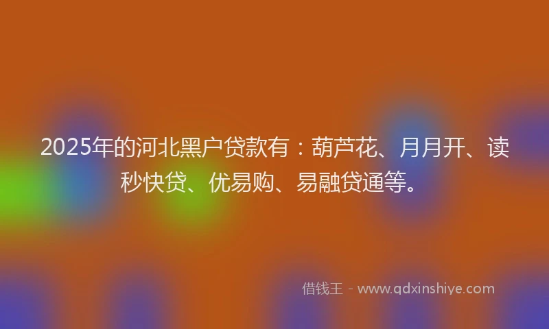 2025年的河北黑户贷款有：葫芦花、月月开、读秒快贷、优易购、易融贷通等。