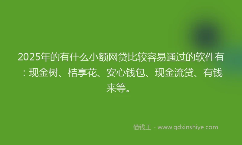 2025年的有什么小额网贷比较容易通过的软件有：现金树、桔享花、安心钱包、现金流贷、有钱来等。