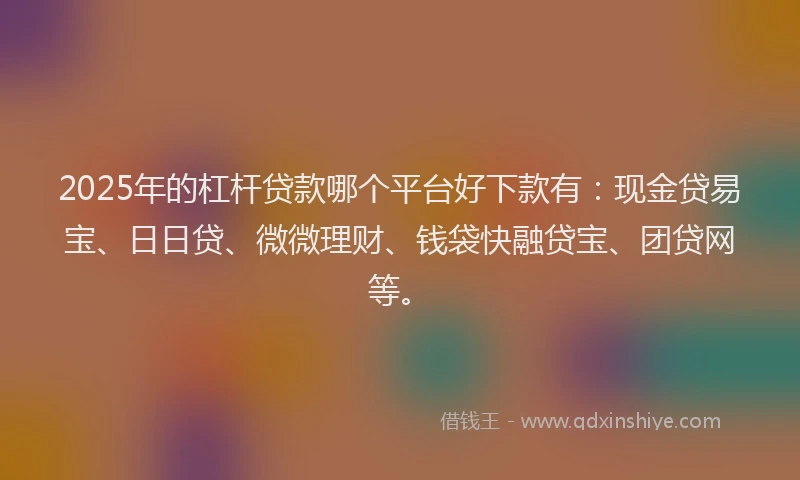 2025年的杠杆贷款哪个平台好下款有：现金贷易宝、日日贷、微微理财、钱袋快融贷宝、团贷网等。