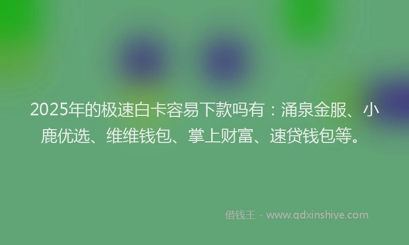 2025年的极速白卡容易下款吗有：涌泉金服、小鹿优选、维维钱包、掌上财富、速贷钱包等。