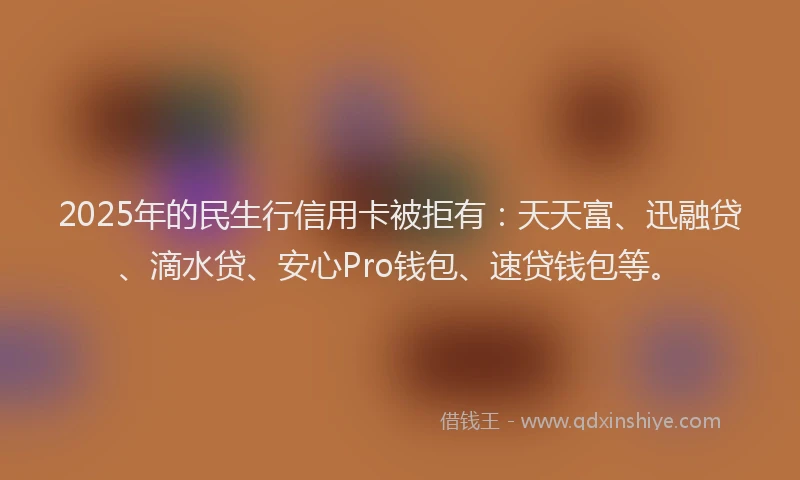 2025年的民生行信用卡被拒有：天天富、迅融贷、滴水贷、安心Pro钱包、速贷钱包等。