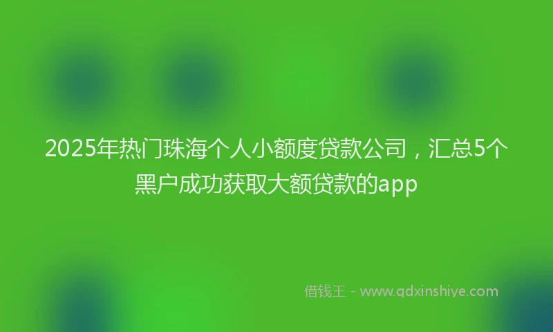 2025年热门珠海个人小额度贷款公司，汇总5个黑户成功获取大额贷款的app