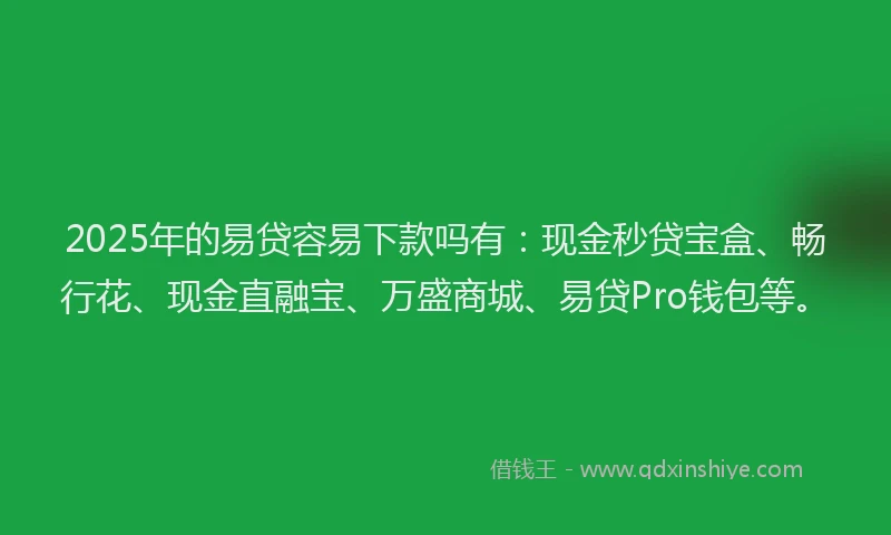 2025年的易贷容易下款吗有：现金秒贷宝盒、畅行花、现金直融宝、万盛商城、易贷Pro钱包等。
