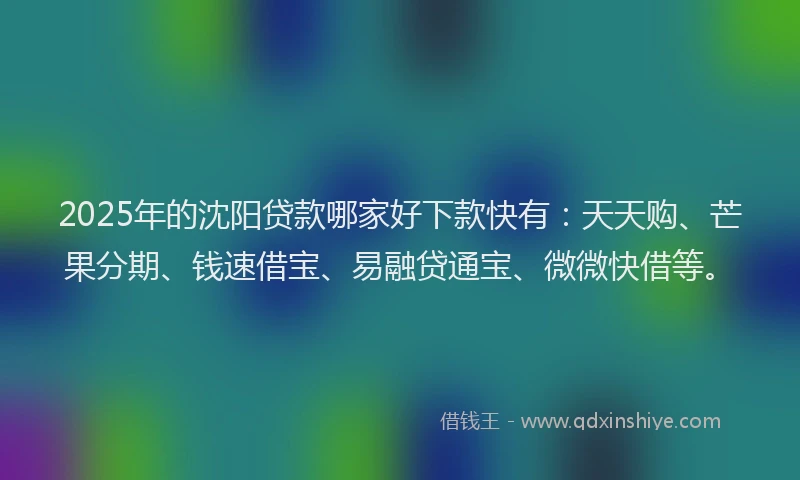 2025年的沈阳贷款哪家好下款快有：天天购、芒果分期、钱速借宝、易融贷通宝、微微快借等。