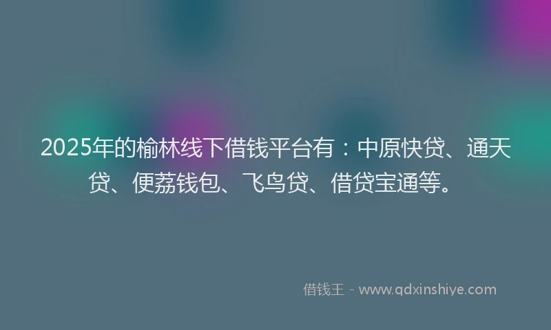 2025年的榆林线下借钱平台有：中原快贷、通天贷、便荔钱包、飞鸟贷、借贷宝通等。