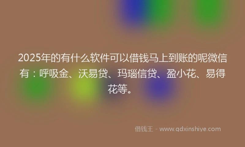 2025年的有什么软件可以借钱马上到账的呢微信有：呼吸金、沃易贷、玛瑙信贷、盈小花、易得花等。