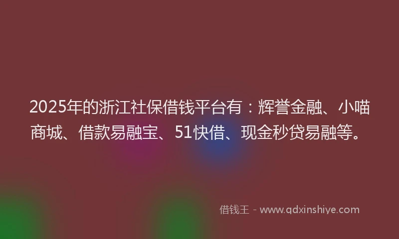 2025年的浙江社保借钱平台有：辉誉金融、小喵商城、借款易融宝、51快借、现金秒贷易融等。