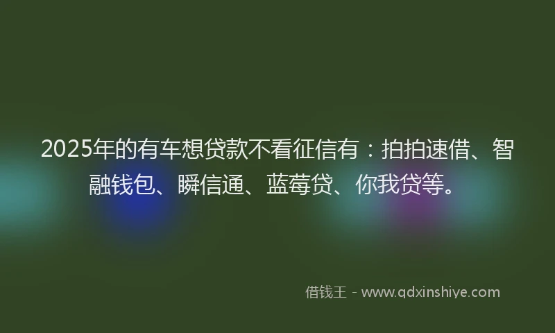 2025年的有车想贷款不看征信有：拍拍速借、智融钱包、瞬信通、蓝莓贷、你我贷等。