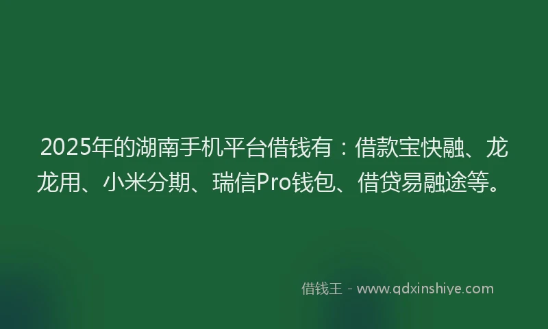 2025年的湖南手机平台借钱有：借款宝快融、龙龙用、小米分期、瑞信Pro钱包、借贷易融途等。