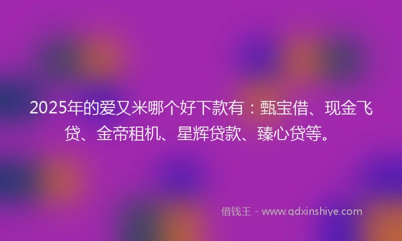 2025年的爱又米哪个好下款有：甄宝借、现金飞贷、金帝租机、星辉贷款、臻心贷等。