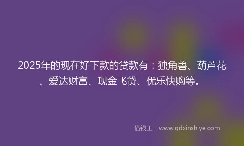 2025年的现在好下款的贷款有：独角兽、葫芦花、爱达财富、现金飞贷、优乐快购等。