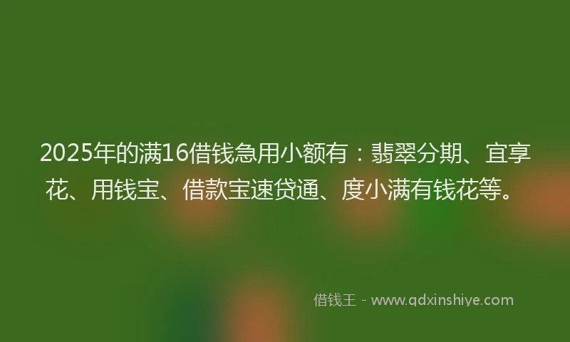2025年的满16借钱急用小额有：翡翠分期、宜享花、用钱宝、借款宝速贷通、度小满有钱花等。