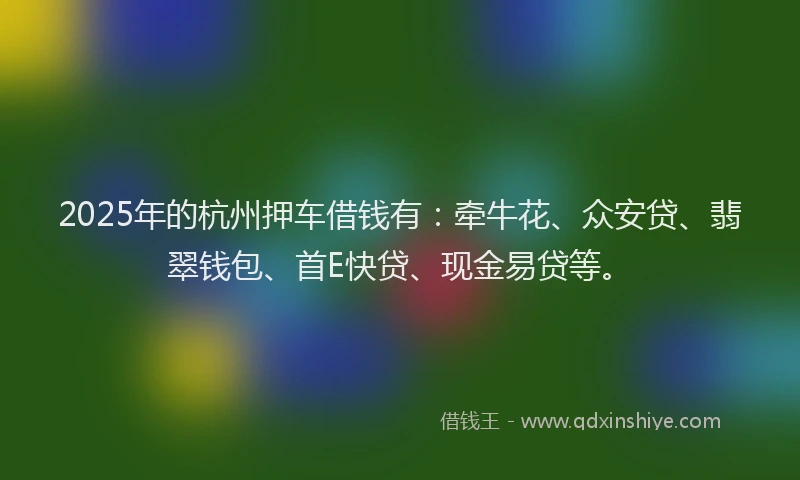 2025年的杭州押车借钱有：牵牛花、众安贷、翡翠钱包、首E快贷、现金易贷等。