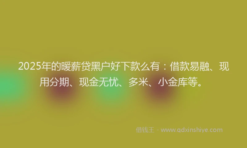 2025年的暖薪贷黑户好下款么有：借款易融、现用分期、现金无忧、多米、小金库等。