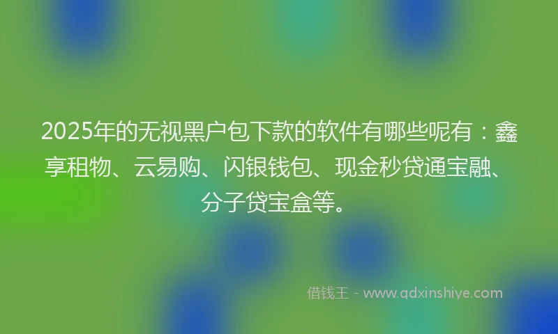 2025年的无视黑户包下款的软件有哪些呢有：鑫享租物、云易购、闪银钱包、现金秒贷通宝融、分子贷宝盒等。