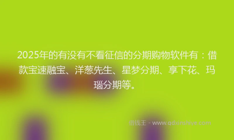 2025年的有没有不看征信的分期购物软件有：借款宝速融宝、洋葱先生、星梦分期、享下花、玛瑙分期等。