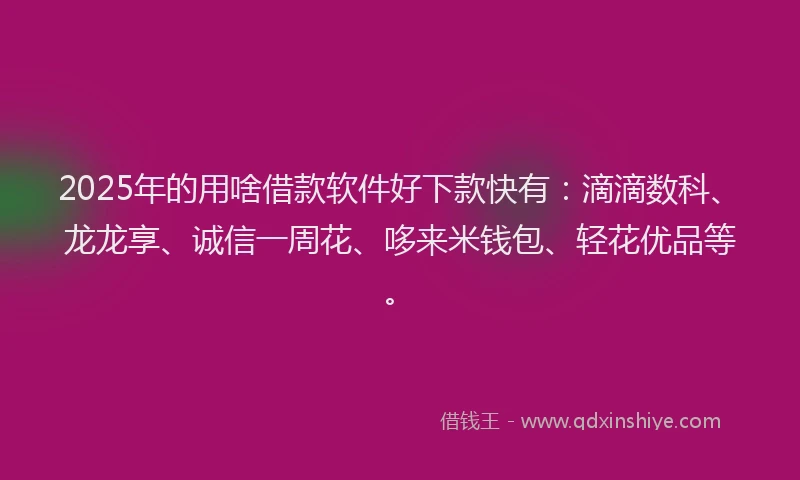 2025年的用啥借款软件好下款快有：滴滴数科、龙龙享、诚信一周花、哆来米钱包、轻花优品等。
