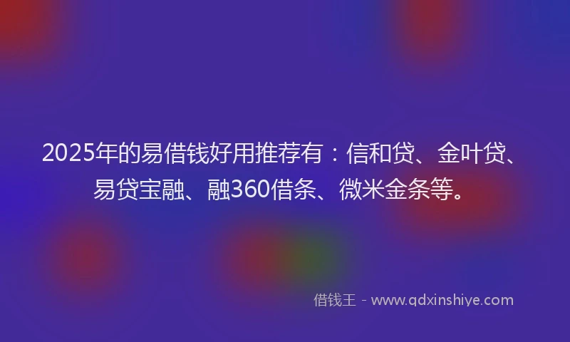 2025年的易借钱好用推荐有：信和贷、金叶贷、易贷宝融、融360借条、微米金条等。