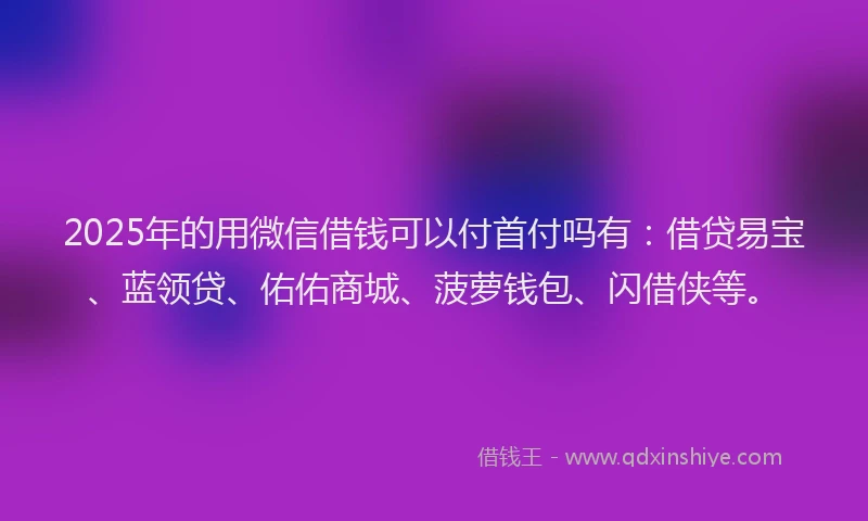 2025年的用微信借钱可以付首付吗有：借贷易宝、蓝领贷、佑佑商城、菠萝钱包、闪借侠等。